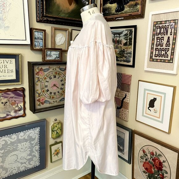 80s Vintage Miss Dior Light Pink Satin Balloon Sleeve Deep-V Midi Nightgown M - Picture 3 of 9